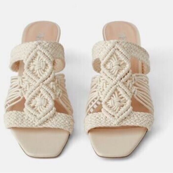 Zara Geometric Macramé Heel Sandals - Picture 2 of 8